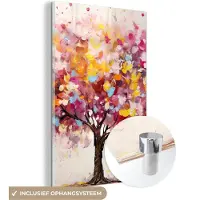 MuchoWow Glasschilderij 20x30 cm - Schilderij acrylglas - Aquarel - Boom - Kunst - Abstract - Foto op glas - Muurdecoratie woonkamer - Wanddecoratie slaapkamer - Schilderijen
