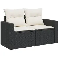 vidaXL Tuinbank 2-zits met kussens poly rattan zwart