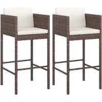 vidaXL Barkrukken 2 st met kussens poly rattan bruin