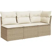 vidaXL Tuinbank 3-zits met kussens poly rattan beige