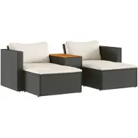 vidaXL 5-delige Loungeset met kussens poly rattan acacia zwart