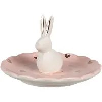 Clayre & Eef Schaaltje Konijn Ø 14x9 cm Roze Keramiek Hartjes Decoratie Schaal Roze Decoratie Schaal