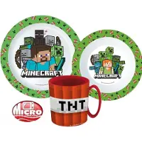 Minecraft ontbijtset 3 delig - 1 bord, 1 kom en 1 grote beker- groen/rood magnetron bestendig