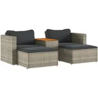 vidaXL 5-delige Loungeset met kussens poly rattan acacia grijs