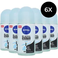 Nivea Black & White Pure Anti-Transpirant Deo Roller - Deodorant Tegen witte en gele vlekken - Voordeelverpakking - 6 x 50 ml
