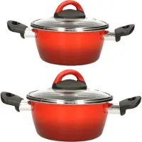 Gerimport Kookpannen set van 4x stuks rood 3 liter en 5 liter Cuenca - Rvs pannenset