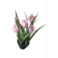 Mica Decorations 3 STUKS Kunstplant Tulp roze in pot H31 x D16cm