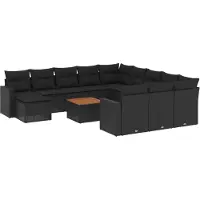vidaXL 13-delige Loungeset met kussens poly rattan zwart