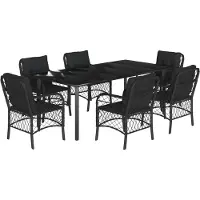 vidaXL 7-delige tuinset met kussens, zwart, van polyrotan