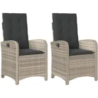vidaXL Tuinstoelen 2 st verstelbaar met kussens poly rattan lichtgrijs