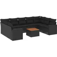 vidaXL 10-delige Loungeset met kussens poly rattan zwart