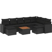 vidaXL 10-delige Loungeset met kussens poly rattan zwart