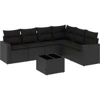 vidaXL 7-delige Loungeset met kussens poly rattan zwart