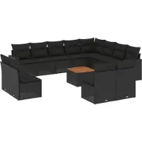 vidaXL 13-delige Loungeset met kussens poly rattan zwart