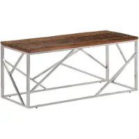 vidaXL Salontafel, zilverkleurig roestvrij staal en massief hout