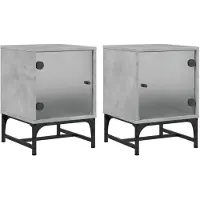 vidaXL Nachtkastjes met glazen deuren 2 st 35x37x50 cm betongrijs