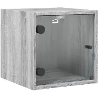vidaXL Nachtkastje met glazen deur 35x37x35 cm grijs sonoma eikenkleur