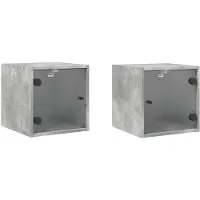 vidaXL Nachtkastjes met glazen deuren 2 st 35x37x35 cm betongrijs
