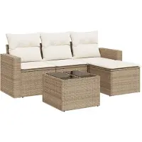 vidaXL 5-delige Loungeset met kussens poly rattan beige