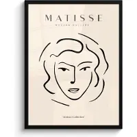 PosterMonkey Poster in lijst - Fotolijst 60x80 cm - Posters - Matisse - Vrouw - Portret - Line art - Posterlijst zwart - Decoratie - Wanddecoratie woonkamer - Muurdecoratie slaapkamer