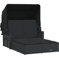 vidaXL Ligbed 2-persoons met luifel en kussens poly rattan zwart