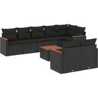 vidaXL 9-delige tuinmeubelset met kussens, zwart, polyrotan