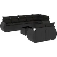 vidaXL 9-delige Loungeset met kussens poly rattan zwart