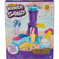 Kinetic Sand - Softijsjes Speelset met 396 g origineel in blauw roze en wit - 2 ijshoorntjes en 2 stuks gereedschap - Sensorisch speelgoed