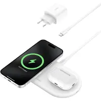 Belkin Draadloze Oplader Magnetic Boostcharge Pro 2-in-1 Qi2 15w Wit (wiz021vfwh)
