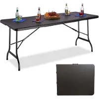 MaxxGarden Vouwtafel - Zwart - Rotanlook - 180x75x74 cm