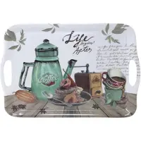 Concord Concorde Dienblad/serveer tray Coffee Life - Melamine - wit/groen - 42 x 29 cm - rechthoekig - Dienbladen