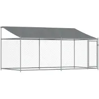 vidaXL Hondenhok met dak en deur 4x2x2 m gegalvaniseerd staal grijs