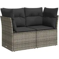 vidaXL Tuinbank 2-zits met kussens poly rattan grijs