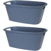 Bathroom Solutions 2x Wasmand/wasgoed draagmanden grijsblauw 35 liter 60 x 40 x 25 cm huishouden - Wasmanden