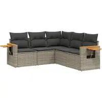 vidaXL 5-delige tuinmeubelset met kussens, grijs, polyrotan