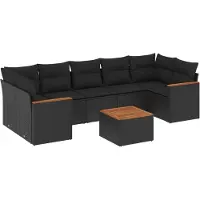 vidaXL 8-delige tuinmeubelset met kussens, zwart, polyrotan