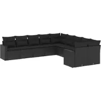 vidaXL 10-delige Loungeset met kussens poly rattan zwart