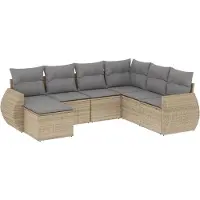 vidaXL 7-delige Loungeset met kussens poly rattan beige
