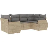 vidaXL 6-delige Loungeset met kussens poly rattan beige