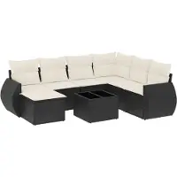 vidaXL 8-delige Loungeset met kussens poly rattan zwart