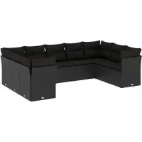 vidaXL 9-delige Loungeset met kussens poly rattan zwart