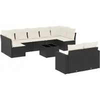 vidaXL 10-delige loungeset voor de tuin met kussens, zwart, polyrotan