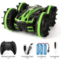 Slowmoose 2-in-1 dubbelzijdige amfibische 360 graden rotatie rc voertuig-rc auto afstandsbediening auto voor kinderen [groen 3 batterijen]