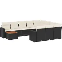 vidaXL 11-delige Loungeset met kussens poly rattan zwart