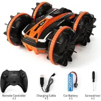 Slowmoose 2-in-1 dubbelzijdige amfibische 360 graden rotatie rc voertuig-rc auto afstandsbediening auto voor kinderen [oranje 1 batterij]