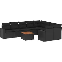 vidaXL 10-delige Loungeset met kussens poly rattan zwart