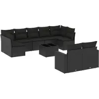 vidaXL 10-delige Loungeset met kussens poly rattan zwart