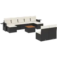 vidaXL 10-delige Loungeset met kussens poly rattan zwart