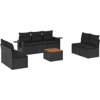 vidaXL 8-delige Loungeset met kussens poly rattan zwart