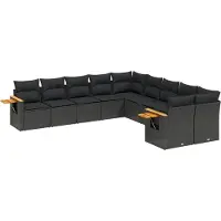 vidaXL 10-delige loungeset voor de tuin met kussens, zwart, polyrotan